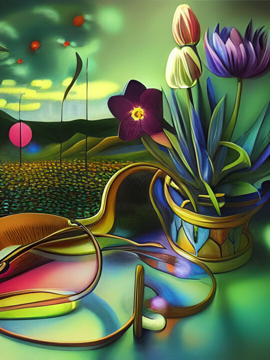 Digitale Kunst getiteld "Flowers abstract" door Esmyart, Origineel Kunstwerk, AI gegenereerde afbeelding