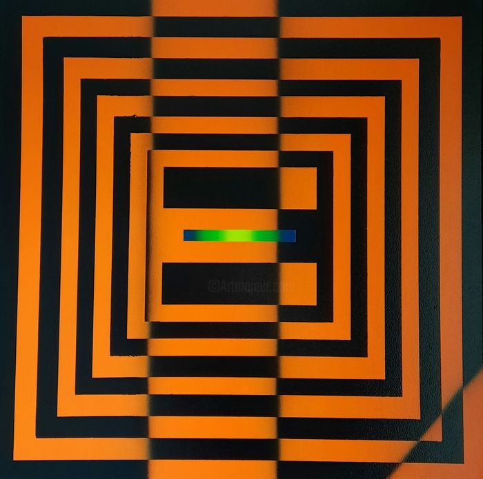 Painting titled "Squared Warning" by Esone, Original Artwork, Spray paint
