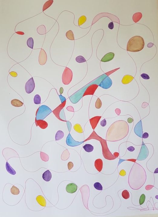 Painting titled "CONFETTIS" by J3cm (Carine), Original Artwork, Watercolor