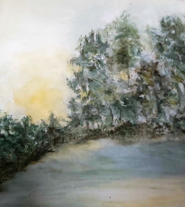 Painting titled "MA CAMPAGNE" by J3cm (Carine), Original Artwork, Watercolor