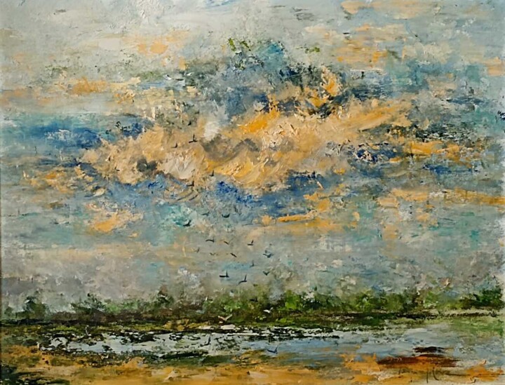 Painting titled "Paisaje marisma, pi…" by Esperanza Campos Palero, Original Artwork, Oil