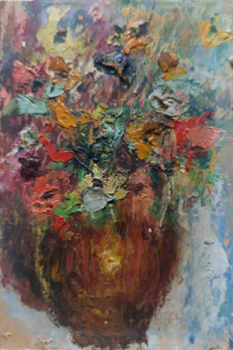 Pintura titulada "Florero marrón con…" por Esperanza Campos Palero, Obra de arte original, Oleo