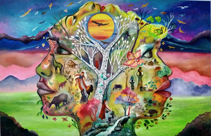 Painting titled ""Living organisms"" by Victor Espinosa (Bong Espinosa), Original Art, Oil
