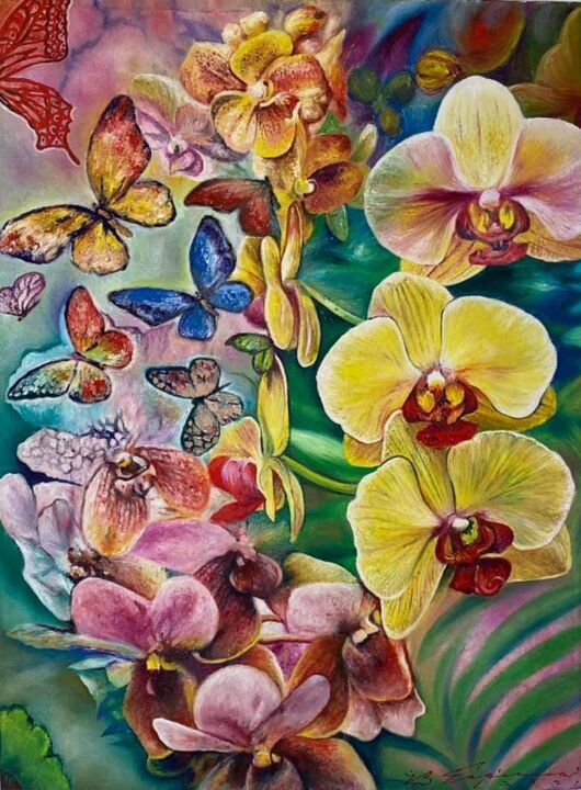 Painting titled "Fertility Orchids 2" by Victor Espinosa (Bong Espinosa), Original Artwork, Oil