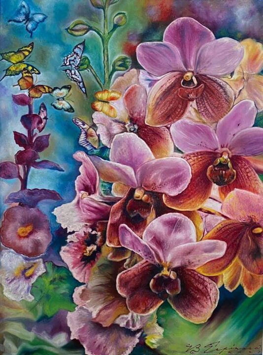 Painting titled "Fertility Orchids -3" by Victor Espinosa (Bong Espinosa), Original Artwork, Oil