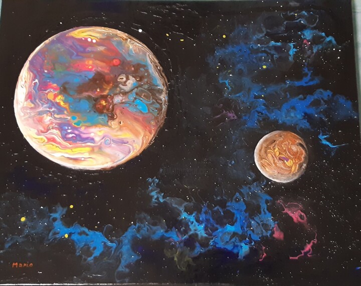 Peinture intitulée "Planètes" par Mario Esposito, Œuvre d'art originale, Acrylique