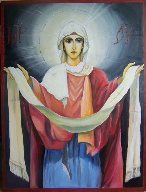 Painting titled "St.Mary 's Shroud" by Alexandra Postolache, Original Artwork