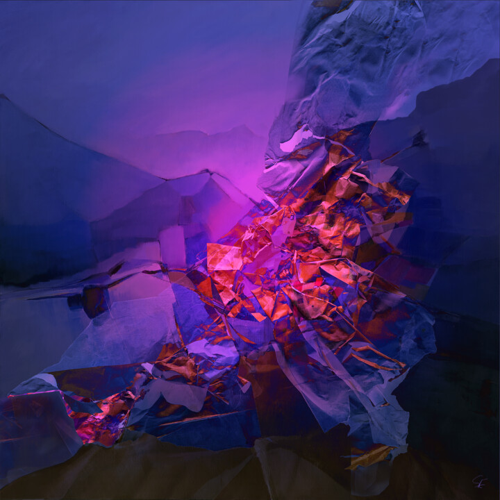 Arts numériques intitulée "Vertige des cimes" par Gérard Esquerre, Œuvre d'art originale, Peinture numérique Monté sur Alumi…