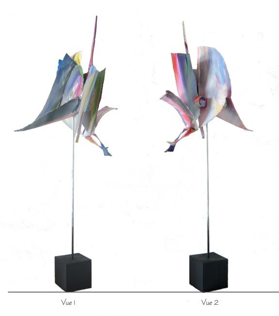 Sculpture titled "Grand Oiseau blanc" by Gérard Esquerre, Original Artwork, Metals