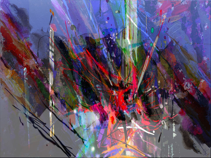 Digital Arts titled "Carnaval 2" by Gérard Esquerre, Original Artwork, Digital Painting Mounted on Aluminium