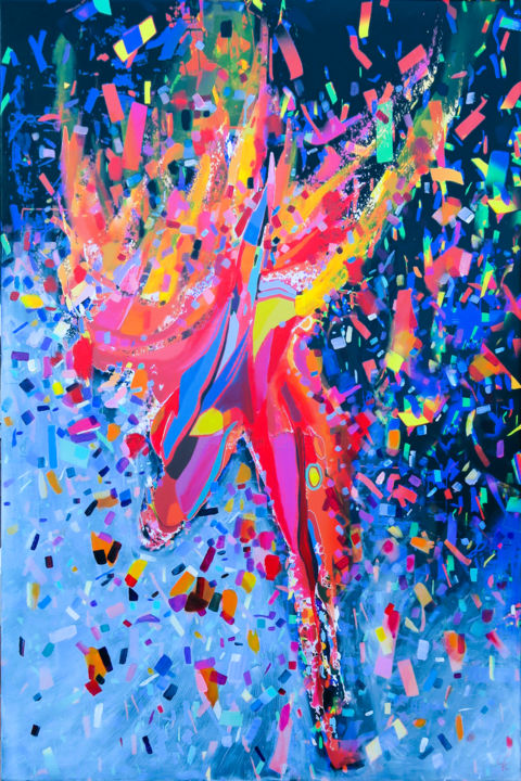 Картина под названием "Danse du feu" - Gérard Esquerre, Подлинное произведение искусства, Акрил Установлен на Деревянная рам…