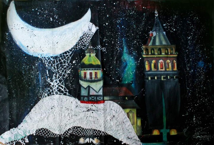 Dessin intitulée "Kuleler evlenmesi" par Esra Nişancı, Œuvre d'art originale, Acrylique