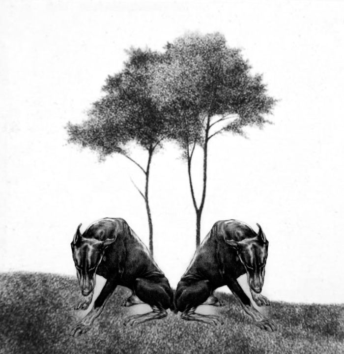 Dessin intitulée "table of wolfes" par Esra Türk, Œuvre d'art originale, Graphite