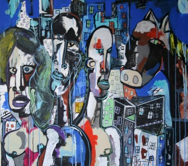 Malarstwo zatytułowany „UNE COURSE EN VILLE” autorstwa Essebe, Oryginalna praca