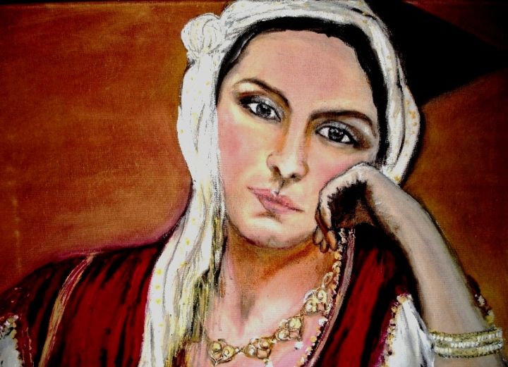 Painting titled "jeune-fille-pensive" by Essia, Original Artwork