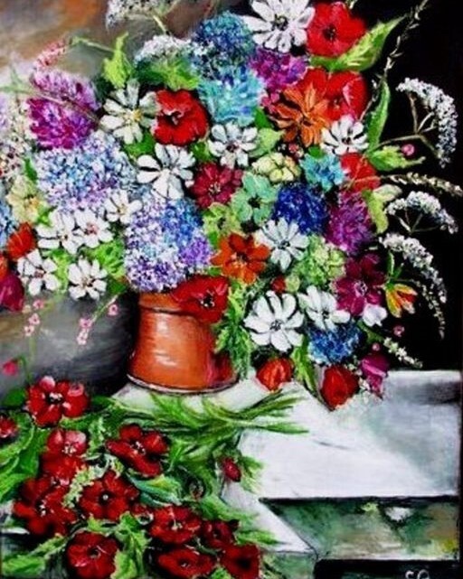 Peinture intitulée "Encore des fleurs" par Essia, Œuvre d'art originale, Huile