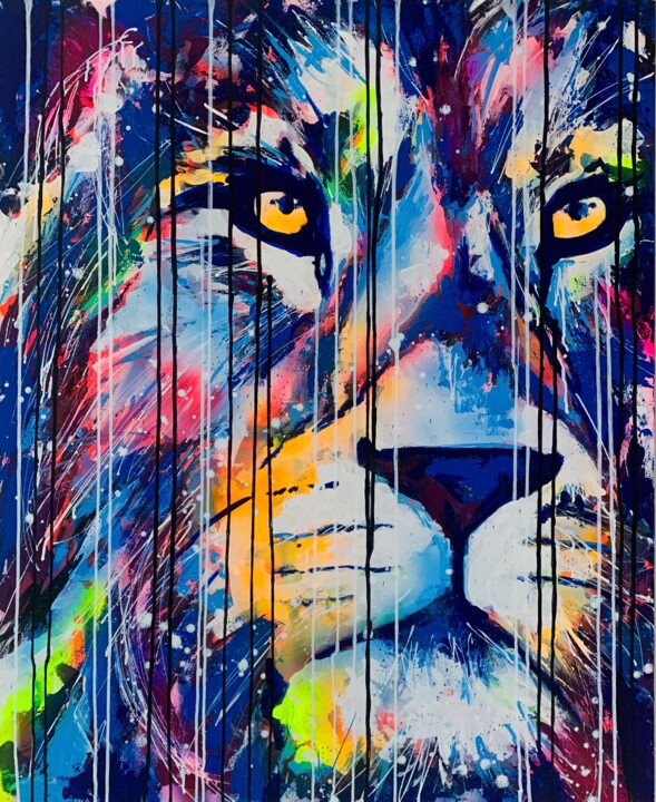 Painting titled "Lion King" by Esteban Vera (EVera), Original Artwork, Acrylic