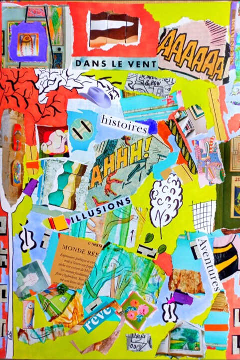 Collages getiteld "Dans le vent" door Estée, Origineel Kunstwerk, Collages