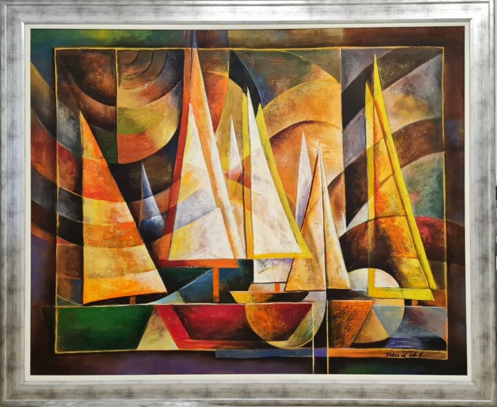 Painting titled ""VELAS en GEOMETRIA"" by Estela Del Valle Mañez, Original Artwork, Acrylic