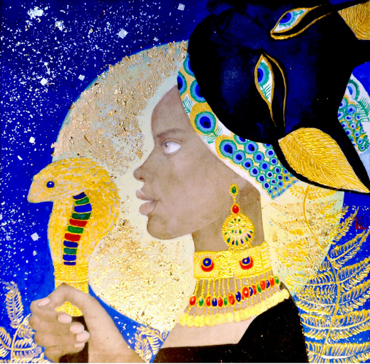 绘画 标题为“非洲·女孩” 由Yuanchi Qiao, 原创艺术品, 墨 安装在木质担架架上