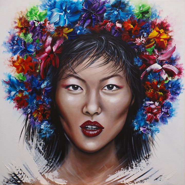 Peinture intitulée ""Beautiful Liu"" par Estelle Barbet, Œuvre d'art originale, Acrylique