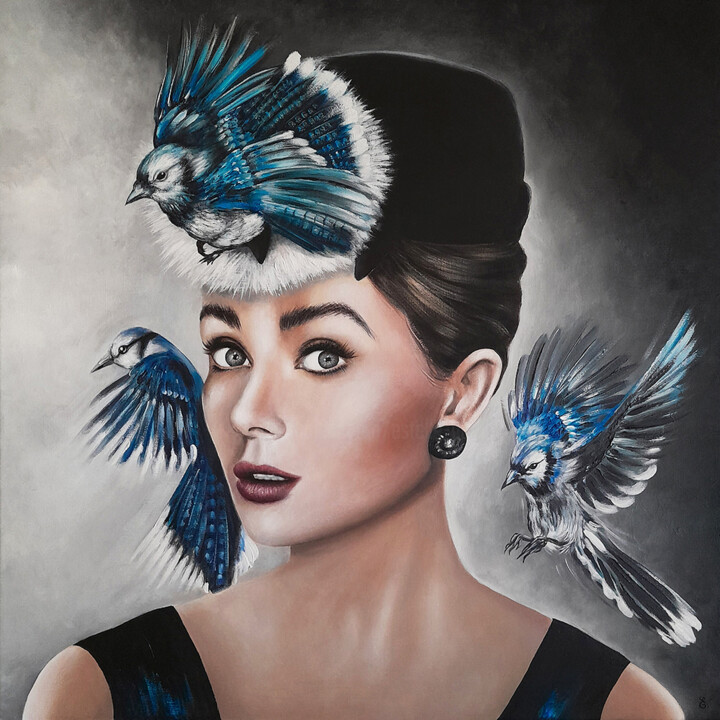 ""Blue Birds"" başlıklı Tablo Estelle Barbet tarafından, Orijinal sanat, Akrilik
