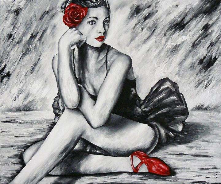 Peinture intitulée "Danseuse songeuse" par Estelle Barbet, Œuvre d'art originale, Huile