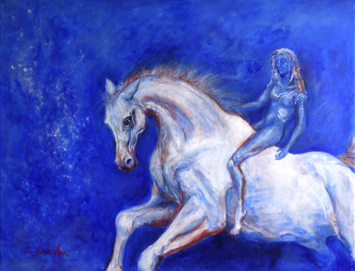 Painting titled "Cavalier bleu" by Estelle Bonenfan, Original Artwork, Acrylic