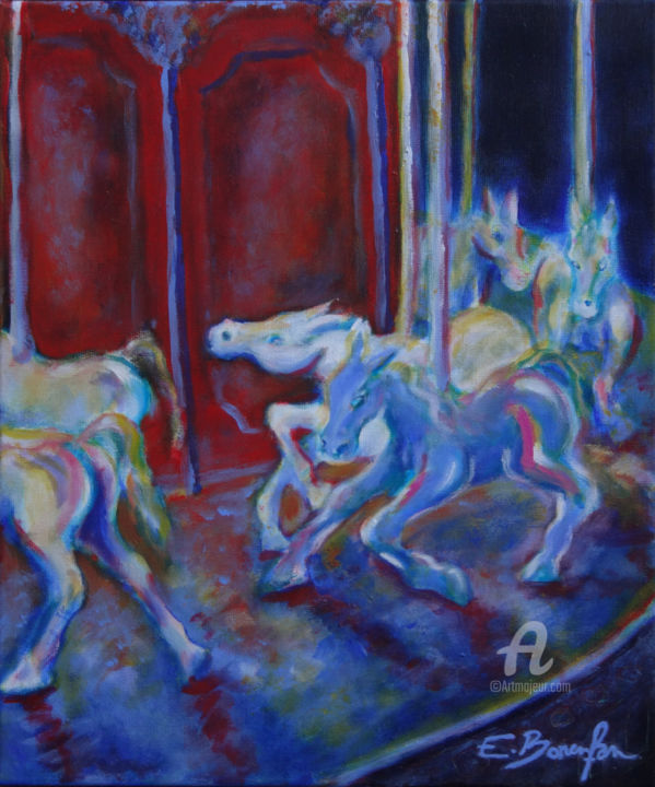 Peinture intitulée "Carousel de nuit.jpg" par Estelle Bonenfan, Œuvre d'art originale, Acrylique