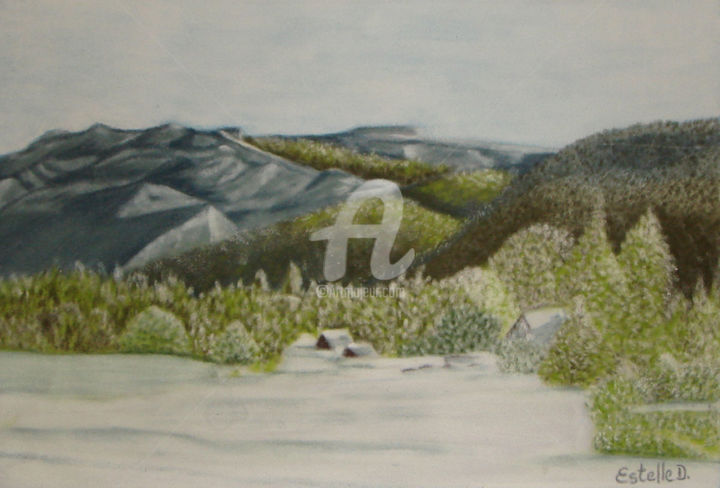 Drawing titled "Oasis hivernal" by Estelle D, Original Artwork, Pastel