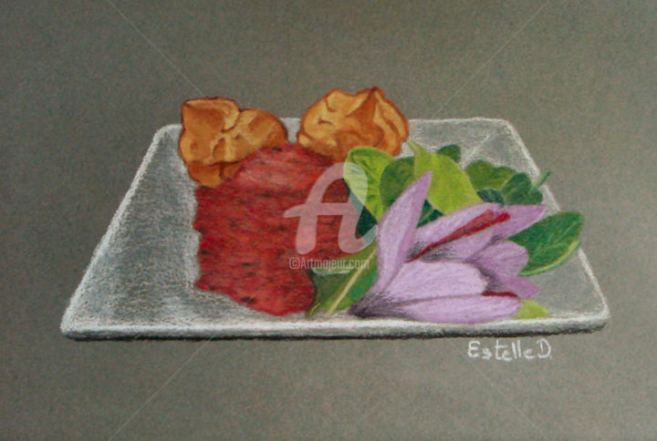 Desenho intitulada "Entree safranée" por Estelle D, Obras de arte originais, Pastel