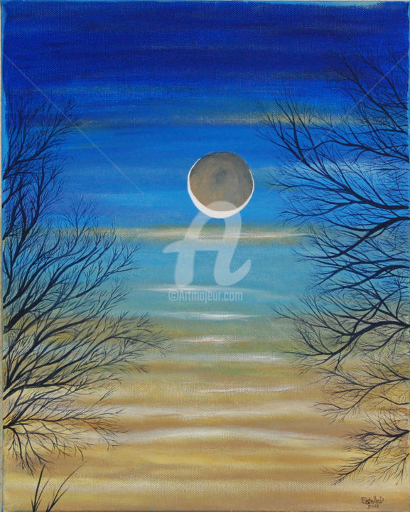 Painting titled "croissant de lune" by Estelle D, Original Artwork, Other