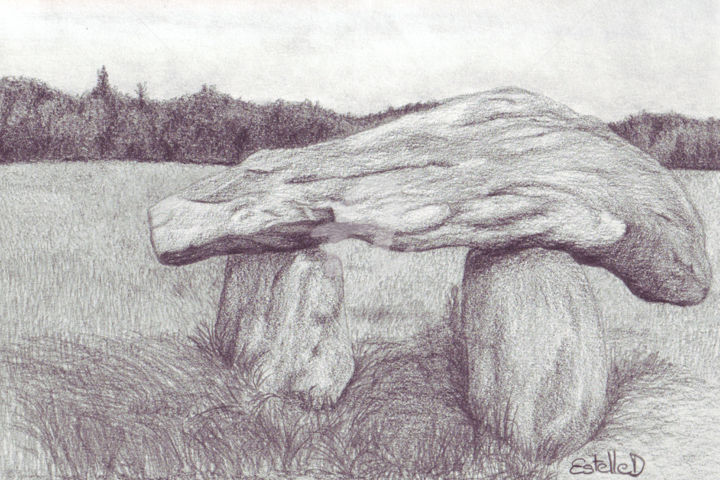 Drawing titled "Le dolmen champigno…" by Estelle D, Original Artwork, Graphite