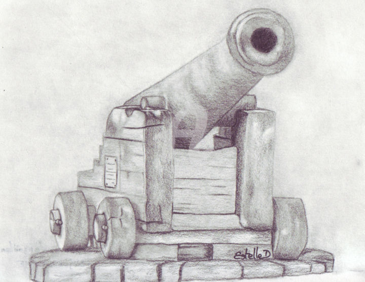 Dessin intitulée "le canon de Langoël…" par Estelle D, Œuvre d'art originale, Graphite