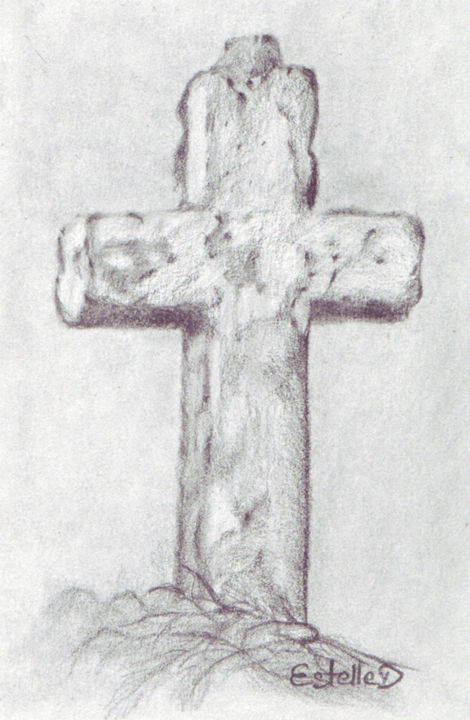 제목이 "La Croix du Merzer"인 그림 Estelle D로, 원작, 흑연