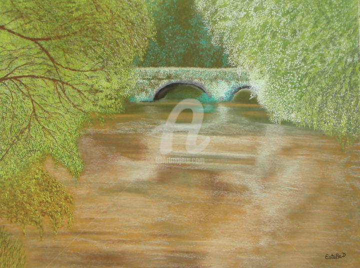 Dibujo titulada "Pont-Callec" por Estelle D, Obra de arte original, Pastel