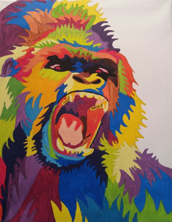 Schilderij getiteld "Gorille" door Estelle Morelli, Origineel Kunstwerk, Acryl