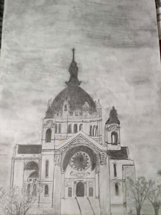 Dessin intitulée "Cathédrale ST Paul" par Estelle Savarit, Œuvre d'art originale, Crayon