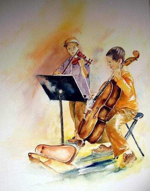 Peinture intitulée "Musiciens en herbe" par Estelle Royer, Œuvre d'art originale