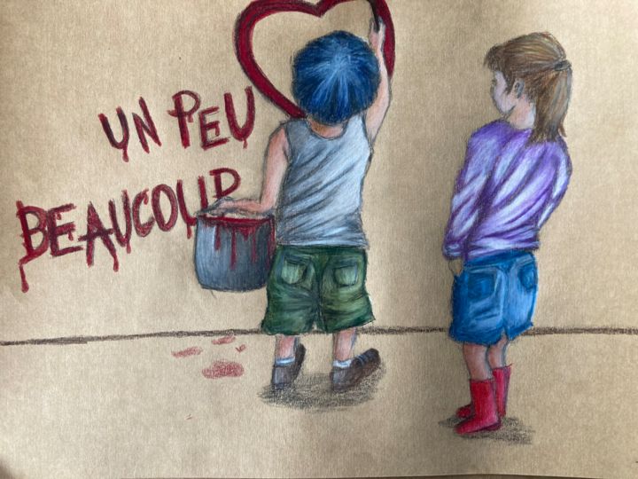 Dessin intitulée "Premier amour" par Estelle Pax, Œuvre d'art originale, Crayon