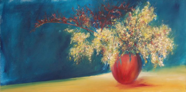Peinture intitulée "Bouquet de mimosa" par Estelle Darve, Œuvre d'art originale, Huile Monté sur Autre panneau rigide
