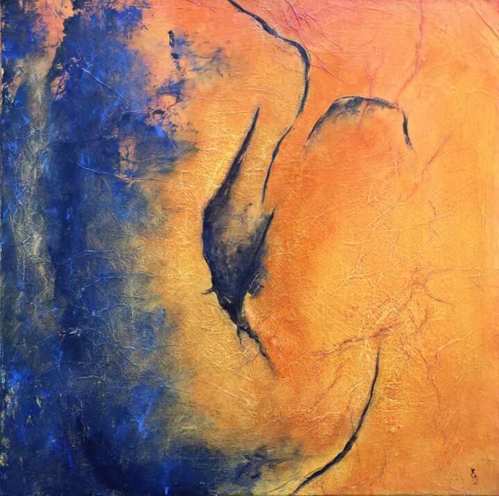 Painting titled "Nu" by Estelle Darve, Original Artwork, Oil Mounted on Wood Stretcher frame