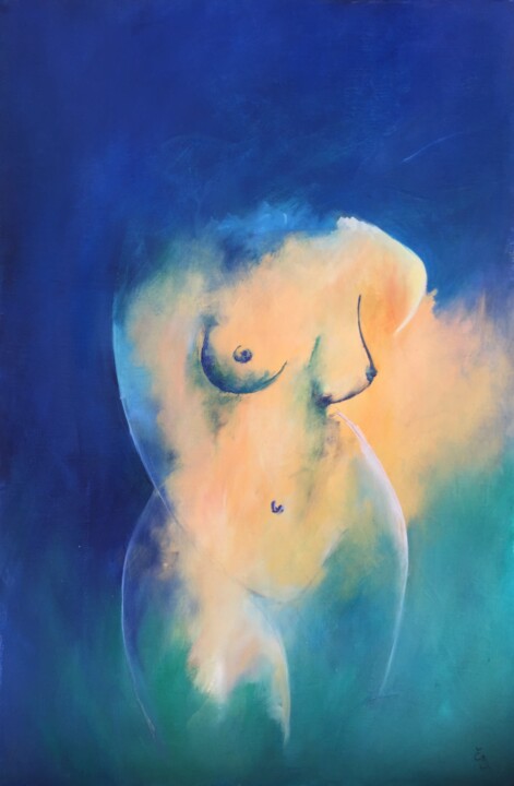 Painting titled "Nu évanescent" by Estelle Darve, Original Artwork, Oil Mounted on Wood Panel