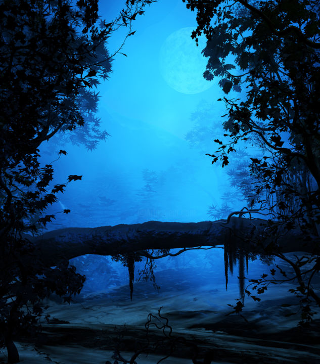 Digital Arts titled "Blue Surroundings" by Angel Estevez, Original Artwork, 2D Digital Work
