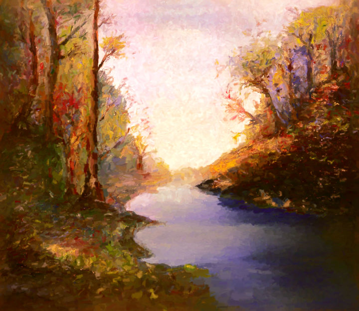 Malarstwo zatytułowany „Woods and Creek” autorstwa Angel Estevez, Oryginalna praca, Olej