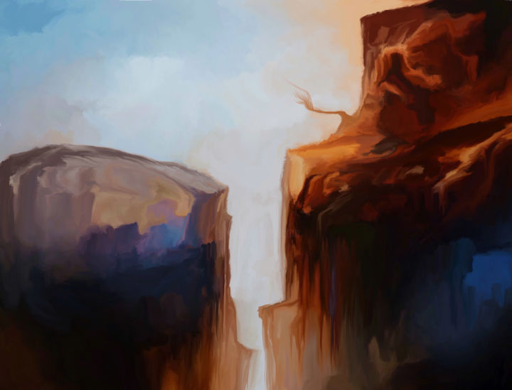 Digital Arts titled "Sharp Cliffs" by Angel Estevez, Original Artwork, Digital Painting