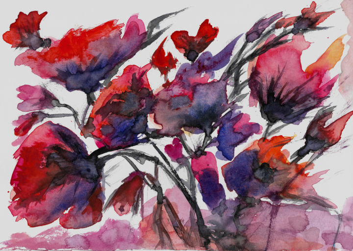 Pintura intitulada "Floral" por Angel Estevez, Obras de arte originais, Aquarela