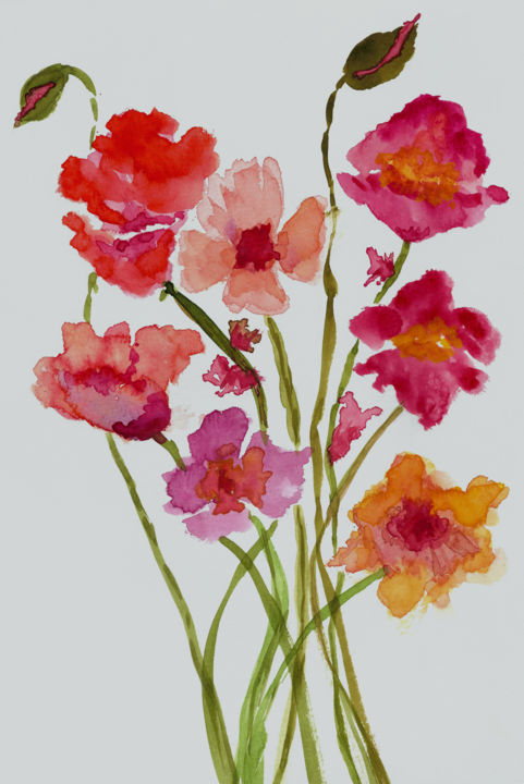 Painting titled "Floral" by Angel Estevez, Original Artwork, Watercolor