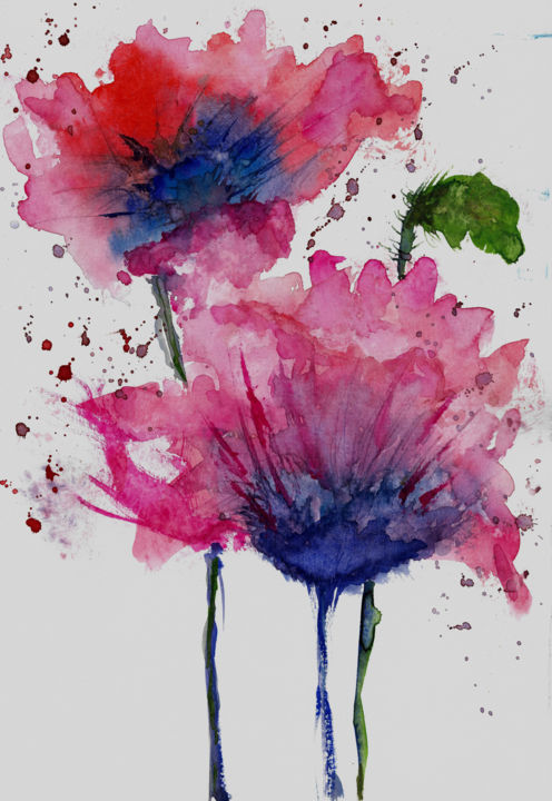 Painting titled "Floral" by Angel Estevez, Original Artwork, Watercolor