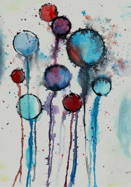 Painting titled "Abstract Compositio…" by Angel Estevez, Original Artwork, Watercolor